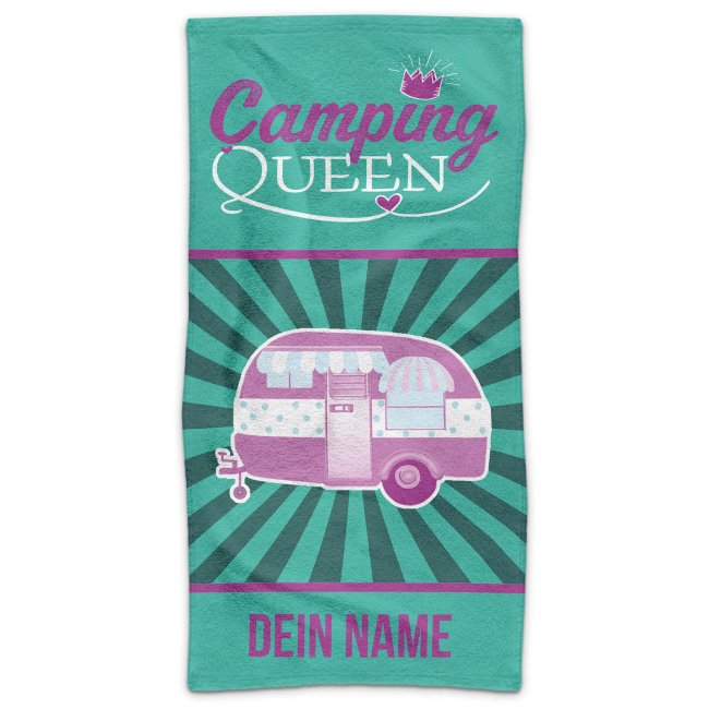 Handtuch f&uuml;r Camper mit Name personalisieren - Camping Queen - 100 x 50 cm