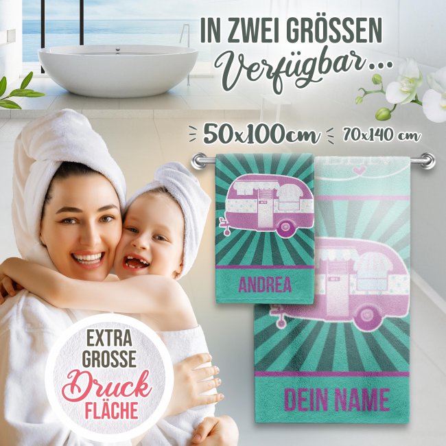 Handtuch f&uuml;r Camper mit Name personalisieren - Camping Queen - 100 x 50 cm