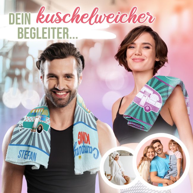 Handtuch f&uuml;r Camper mit Name personalisieren - Camping Queen - 100 x 50 cm