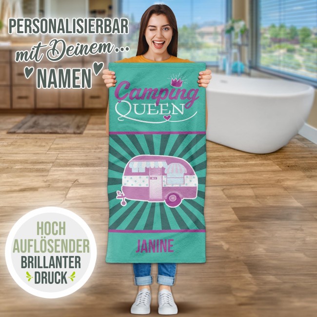 Handtuch f&uuml;r Camper mit Name personalisieren - Camping Queen - 100 x 50 cm