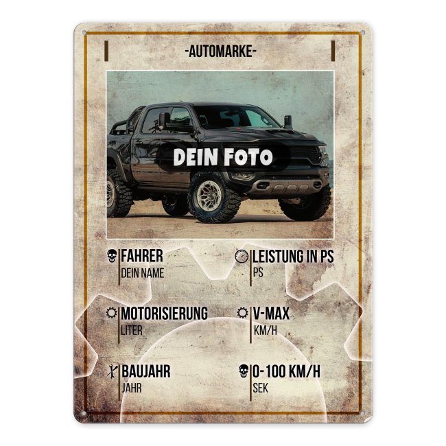 Personalisiertes Autoschild - Steckbrief mit Foto und Daten selbst gestalten