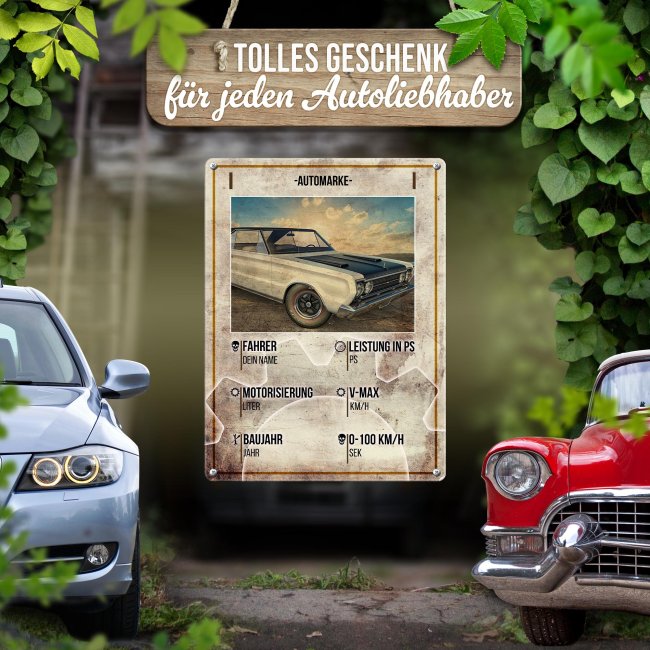 Personalisiertes Autoschild - Steckbrief mit Foto und Daten selbst gestalten