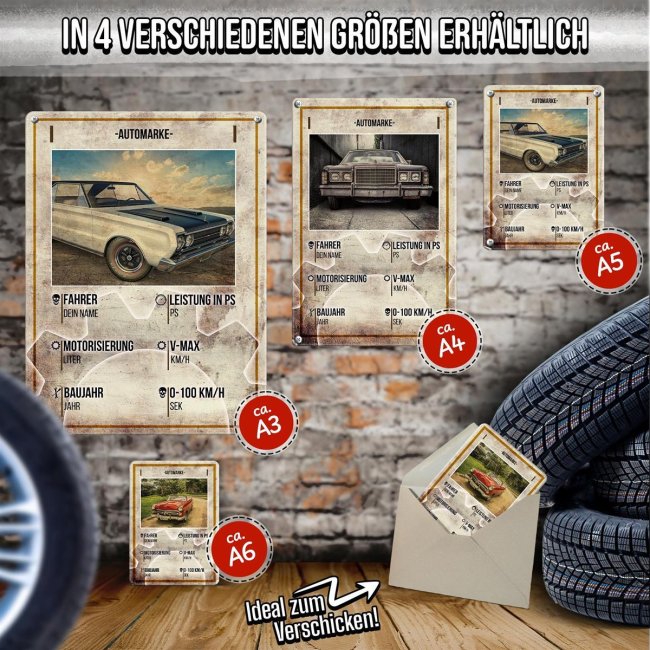 Personalisiertes Autoschild - Steckbrief mit Foto und Daten selbst gestalten
