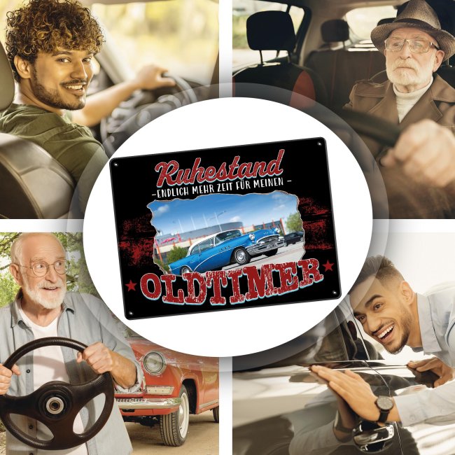 Autoschild - Ruhestand, mehr Zeit f&uuml;r den Oldtimer - mit Foto
