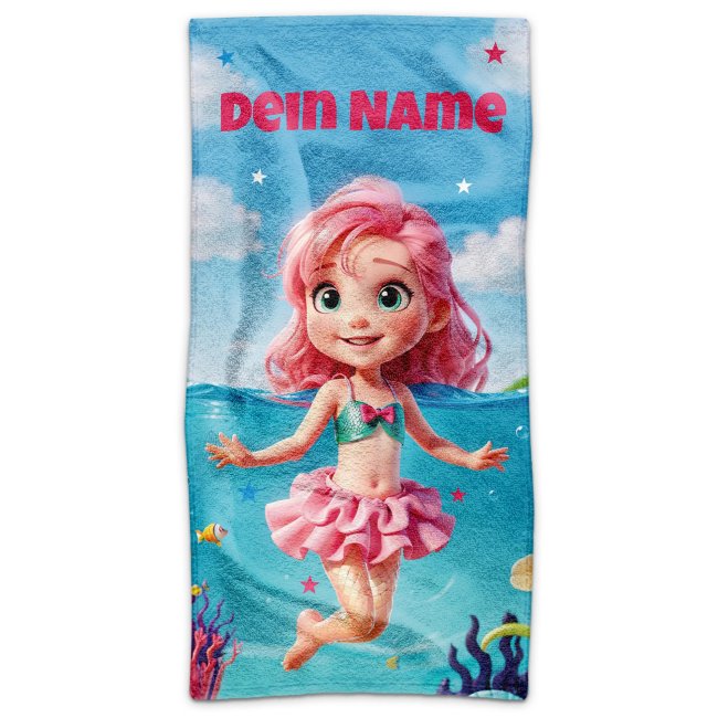 Personalisiertes Kinder-Badetuch f&uuml;r M&auml;dchen - mit Name - 140 x 70 cm