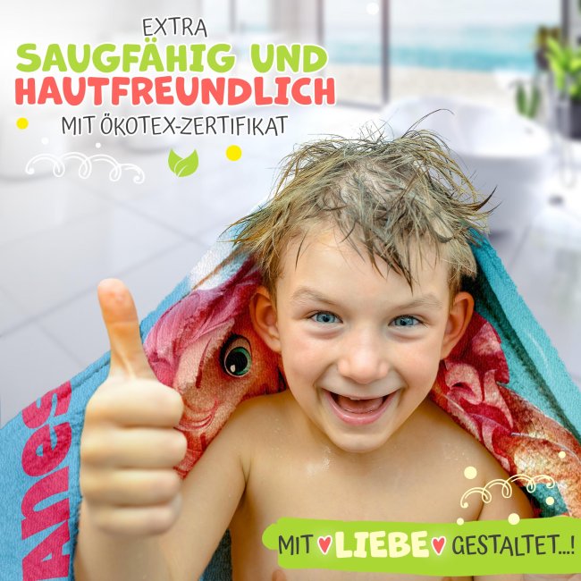 Personalisiertes Kinder-Badetuch f&uuml;r M&auml;dchen - mit Name - 140 x 70 cm