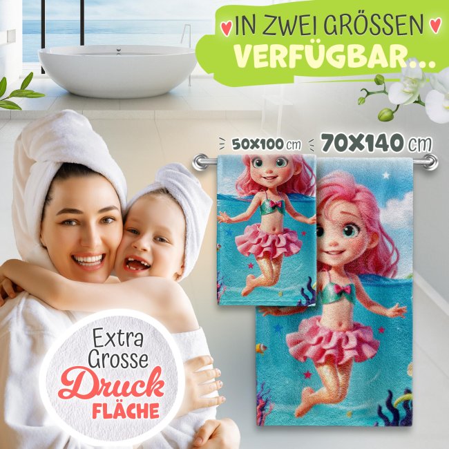 Personalisiertes Kinder-Badetuch f&uuml;r M&auml;dchen - mit Name - 140 x 70 cm