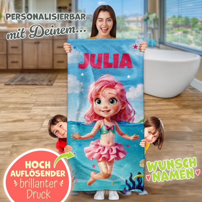 Personalisiertes Kinder-Badetuch f&uuml;r M&auml;dchen - mit Name - 140 x 70 cm