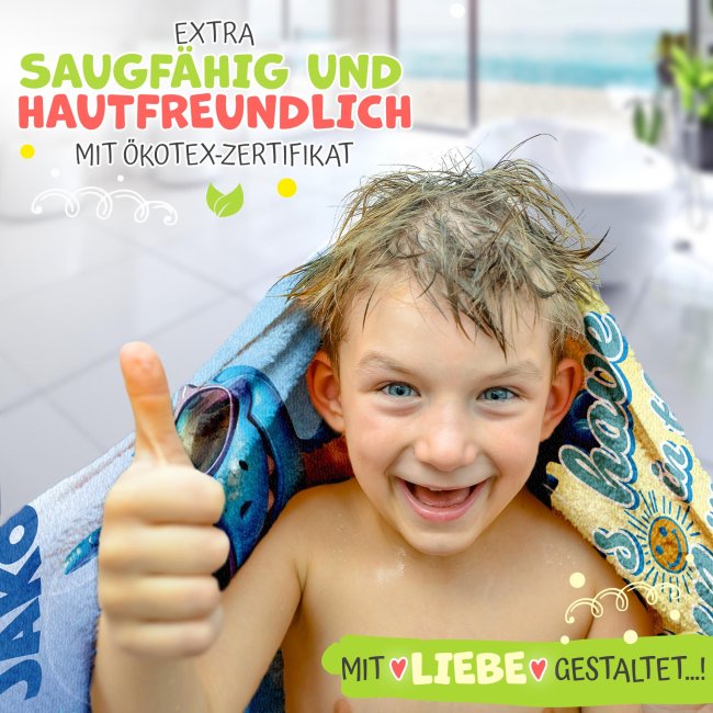 Kinder-Badetuch mit Name gestalten - Dino - 140 x 70 cm