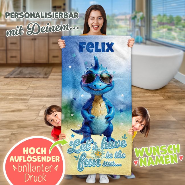 Kinder-Badetuch mit Name gestalten - Dino - 140 x 70 cm