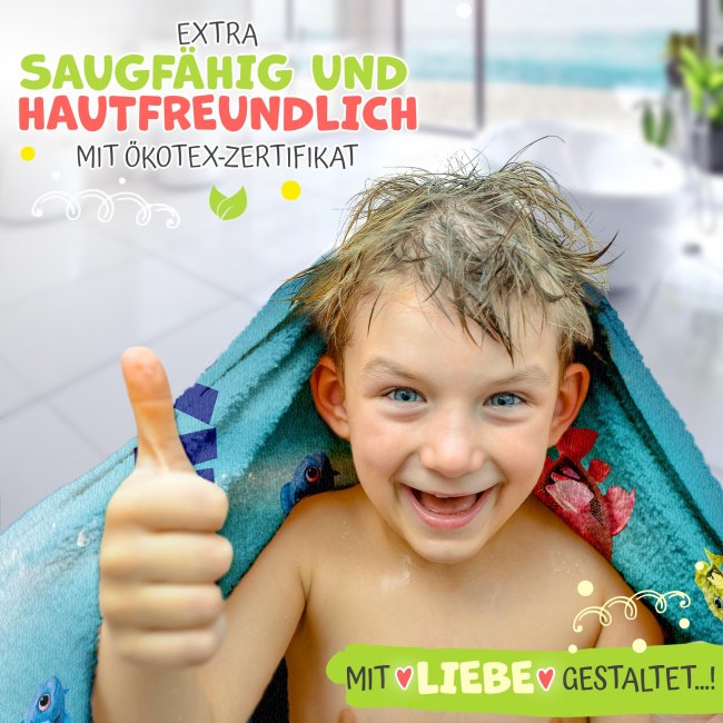 Badetuch mit Name gestalten f&uuml;r Kinder - Fische - 140 x 70 cm