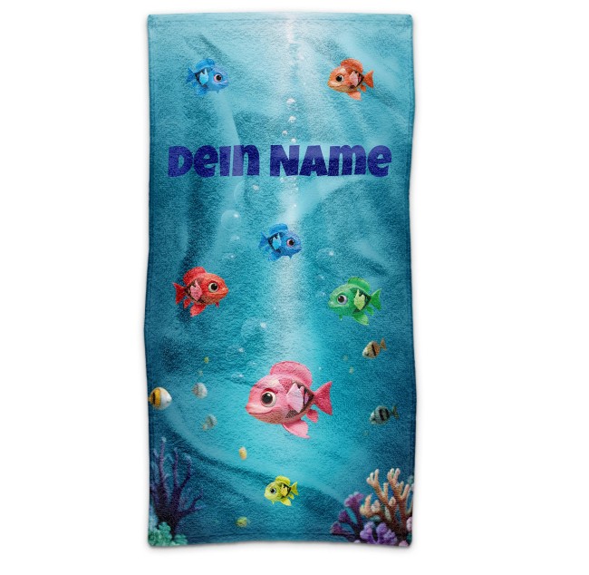 Badetuch mit Name gestalten f&uuml;r Kinder - Fische - 140 x 70 cm