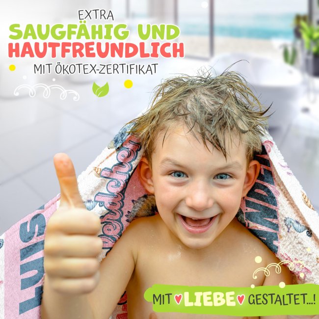 Handtuch f&uuml;r M&auml;dchen - Seepferdchen bestanden - mit Name - 100 x 50 cm