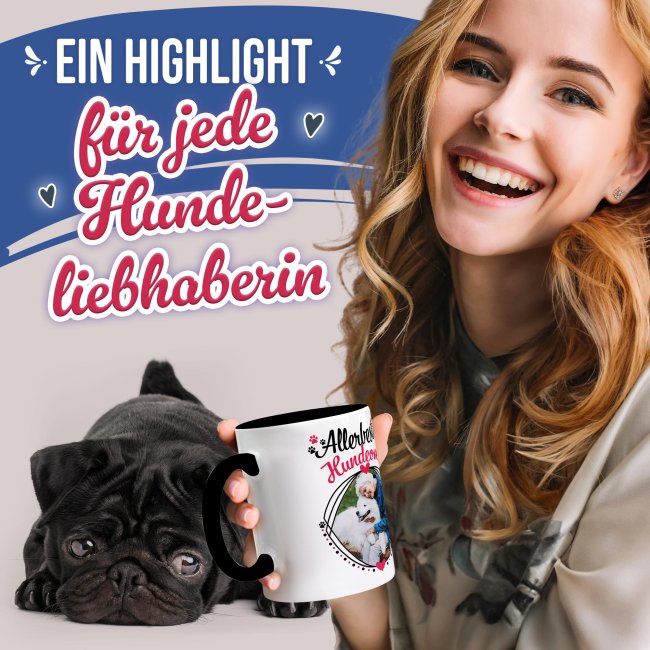 Tasse mit Spruch - Allerbeste Hundeoma - mit Foto gestalten - Innen &amp; Henkel Schwarz