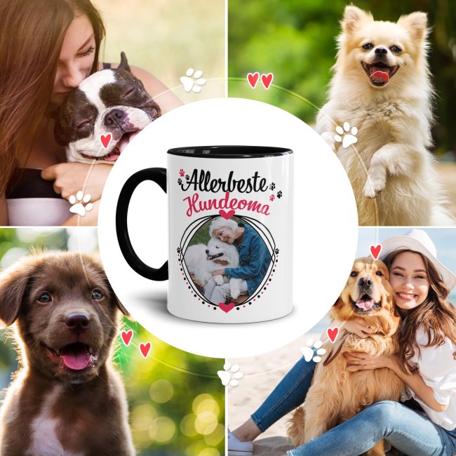 Tasse mit Spruch - Allerbeste Hundeoma - mit Foto gestalten - Innen &amp; Henkel Schwarz