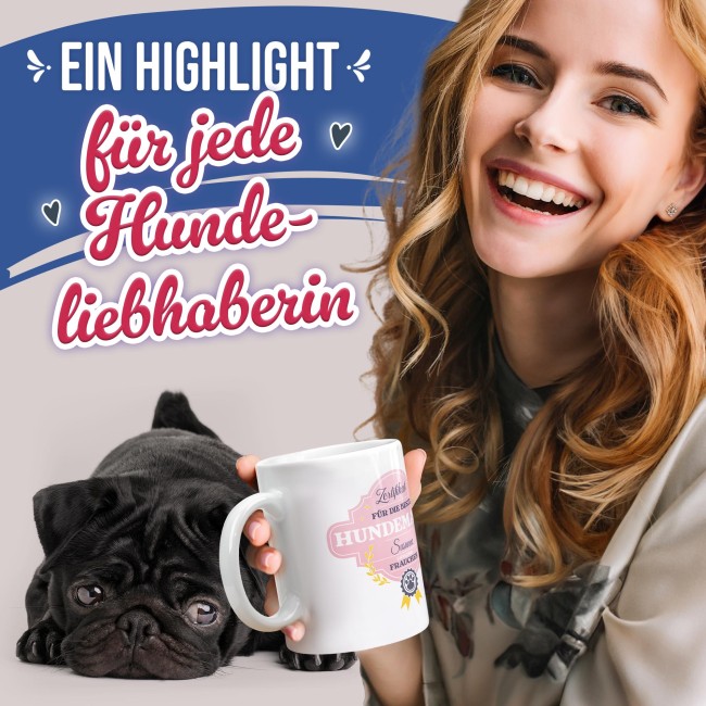 Hunde-Tasse f&uuml;r die beste Hundemama - mit 2 Fotos und 3 Namen selbst gestalten