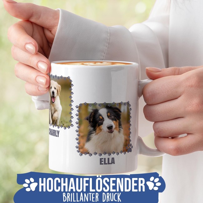Hunde-Tasse f&uuml;r die beste Hundemama - mit 2 Fotos und 3 Namen selbst gestalten