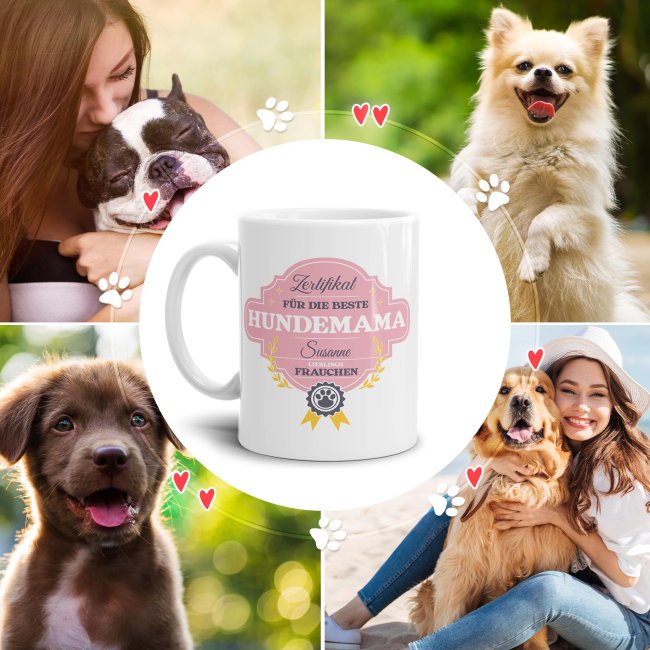 Hunde-Tasse f&uuml;r die beste Hundemama - mit 2 Fotos und 3 Namen selbst gestalten