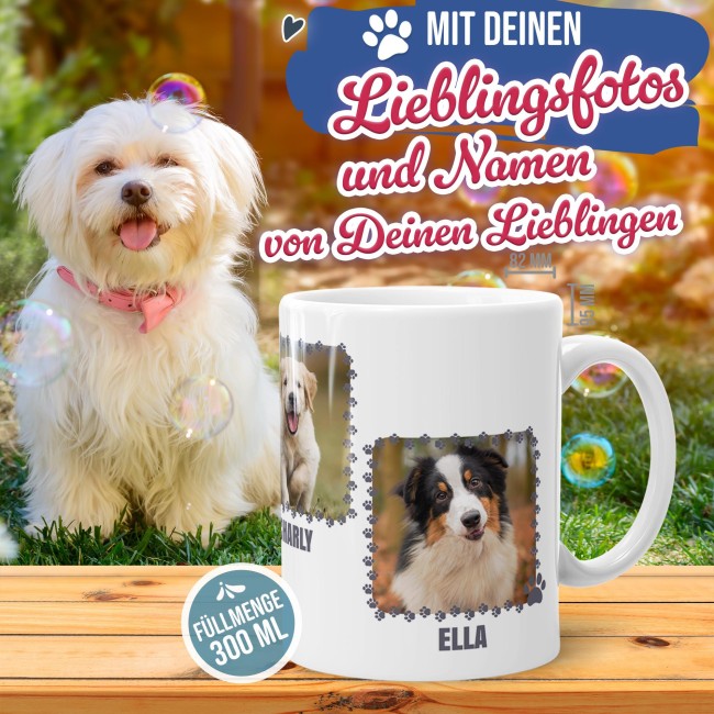 Hunde-Tasse f&uuml;r die beste Hundemama - mit 2 Fotos und 3 Namen selbst gestalten