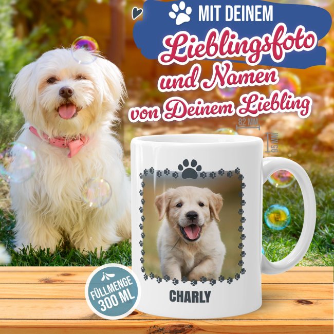 Personalisierte Hunde-Tasse mit Foto und Namen - Bester Hundepapa