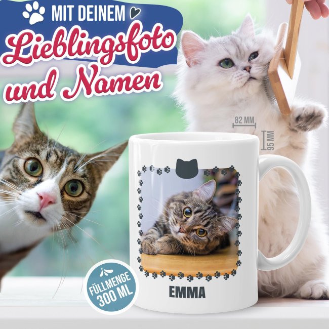 Personalisierte Katzen-Tasse mit Foto und Namen - Bester Katzenpapa