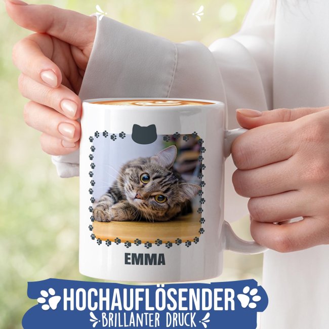 Personalisierte Katzen-Tasse mit Foto und Namen - Bester Katzenpapa