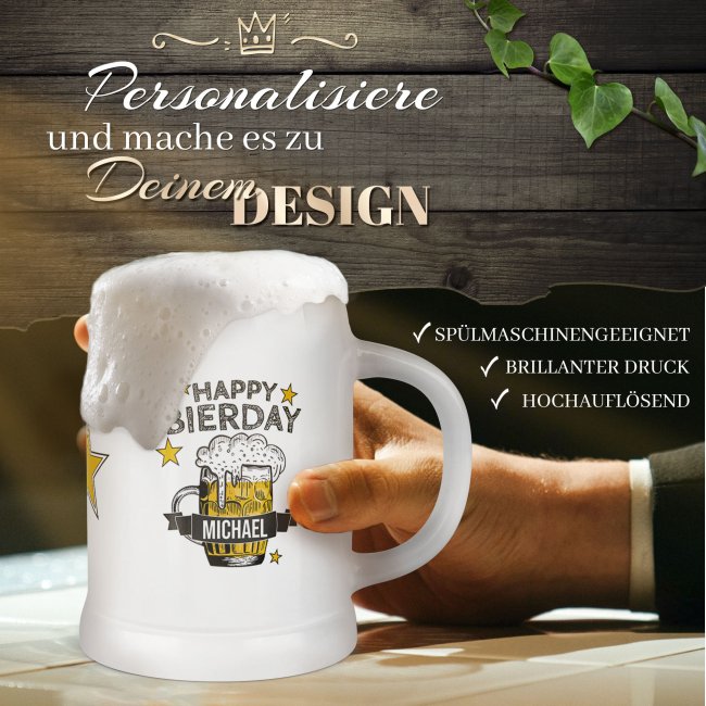 Personalisierter Bierkrug mit Name - Happy Bierday - Keramik