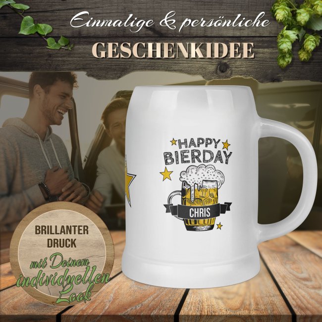 Personalisierter Bierkrug mit Name - Happy Bierday - Keramik