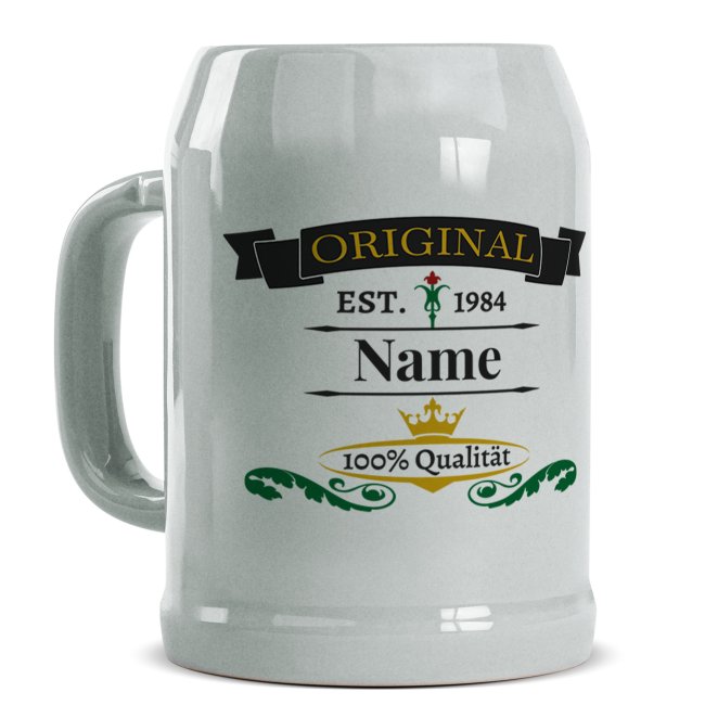 Bierkrug mit Name und Jahr bedrucken - Original - Keramik grau, 500 ml