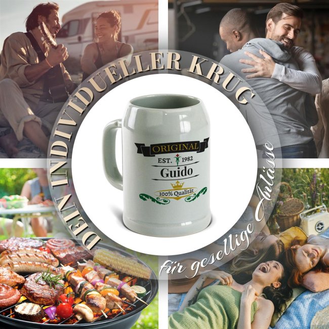 Bierkrug mit Name und Jahr bedrucken - Original - Keramik grau, 500 ml