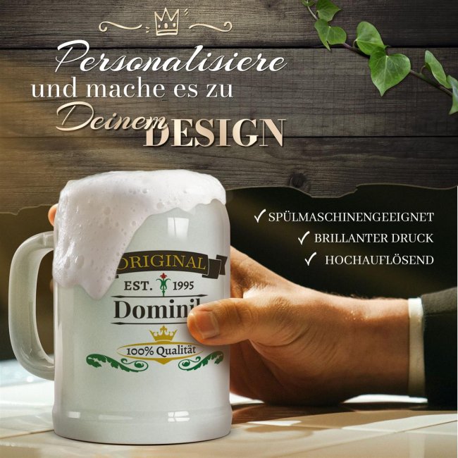 Bierkrug mit Name und Jahr bedrucken - Original - Keramik grau, 500 ml