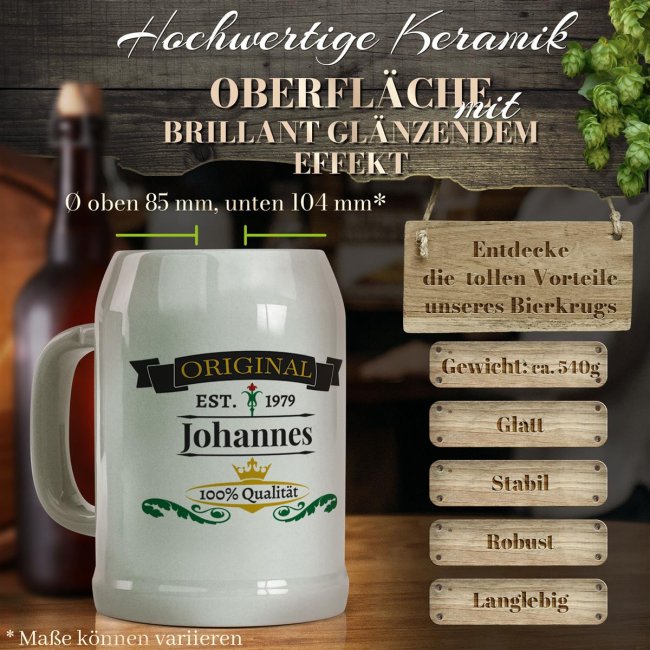 Bierkrug mit Name und Jahr bedrucken - Original - Keramik grau, 500 ml