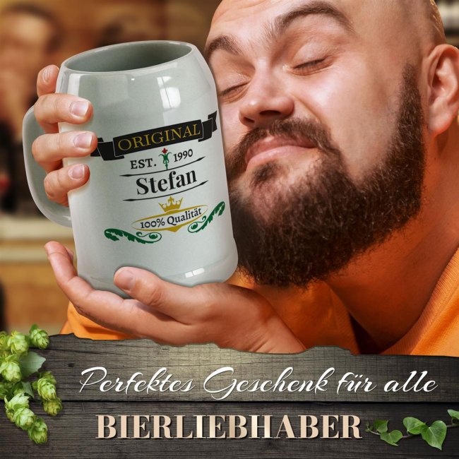 Bierkrug mit Name und Jahr bedrucken - Original - Keramik grau, 500 ml