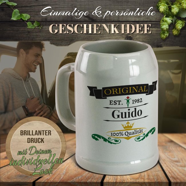 Bierkrug mit Name und Jahr bedrucken - Original - Keramik grau, 500 ml