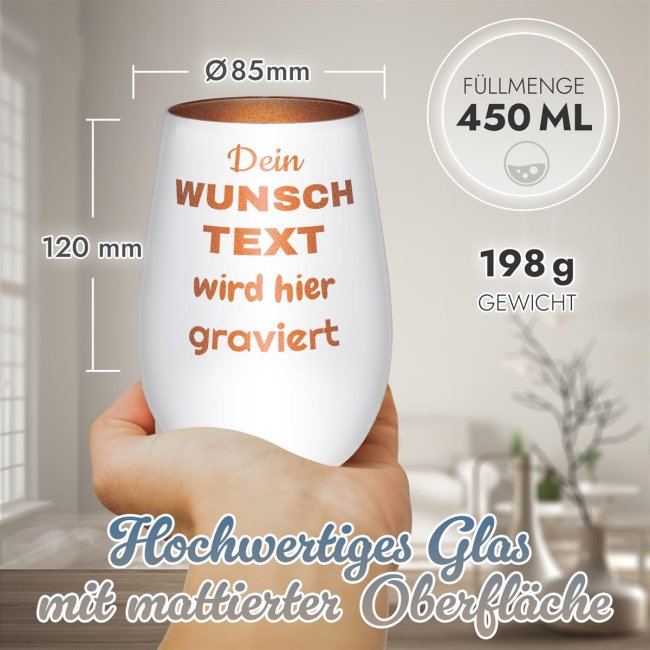 Wei&szlig;es Windlicht mit Gravur - mit 5 Zeilen Text selbst gestalten - inkl. Teelicht - Innen Bronze