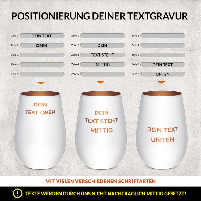 Wei&szlig;es Windlicht mit Gravur - mit 5 Zeilen Text selbst gestalten - inkl. Teelicht - Innen Bronze