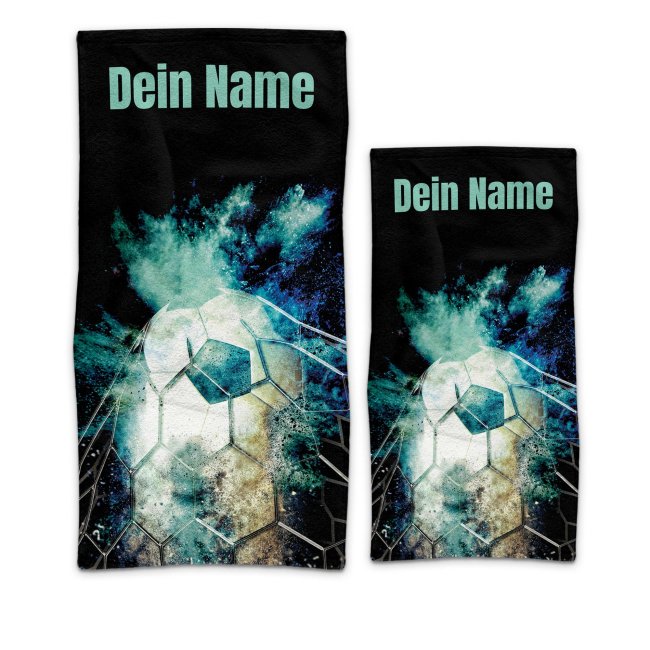 Personalisiertes Handtuch f&uuml;r Fu&szlig;ballspieler und Fans - 2 Gr&ouml;&szlig;en