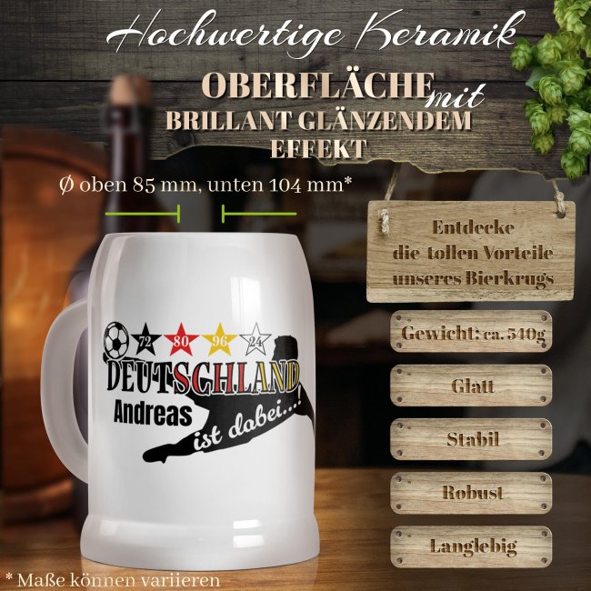Personalisierter Bierkrug mit Name - Deutschland EM 2024 - Keramik