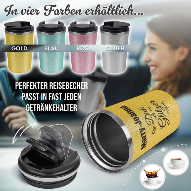 To Go Edelstahlbecher Glitzer - F&uuml;r dich Glitzer regnen - mit Name