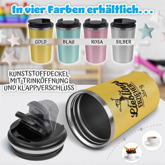 To Go Edelstahlbecher Glitzer - Lieblings-Erzieher - mit Name