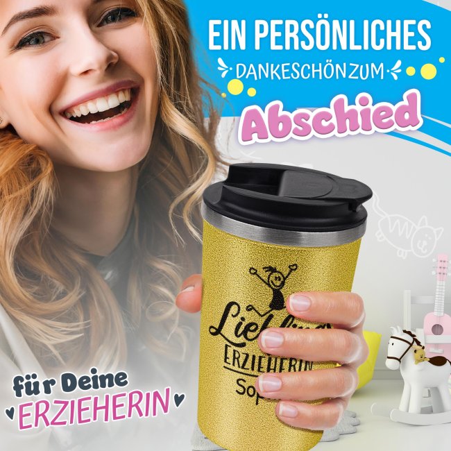 To Go Edelstahlbecher Glitzer - Lieblings-Erzieherin - mit Name