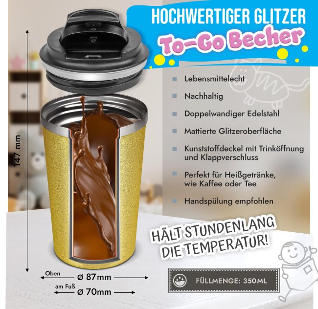 To Go Edelstahlbecher Glitzer - Lieblings-Erzieherin - mit Name