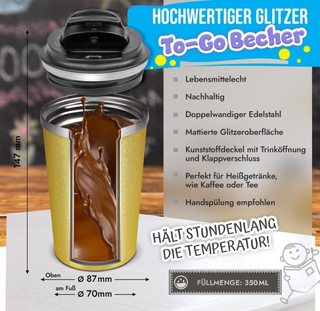 To Go Edelstahlbecher Glitzer - Lieblings-Lehrer - mit Name