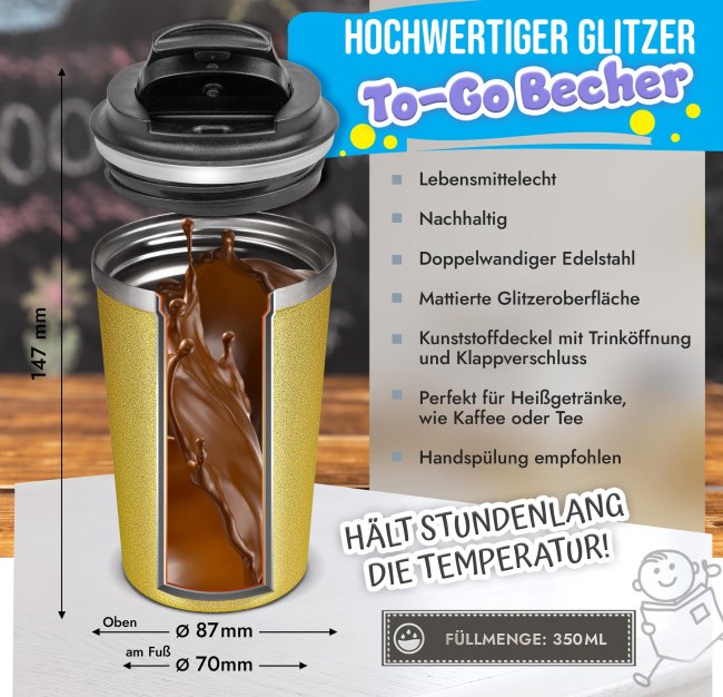 To Go Edelstahlbecher Glitzer - Lieblings-Lehrerin - mit Name