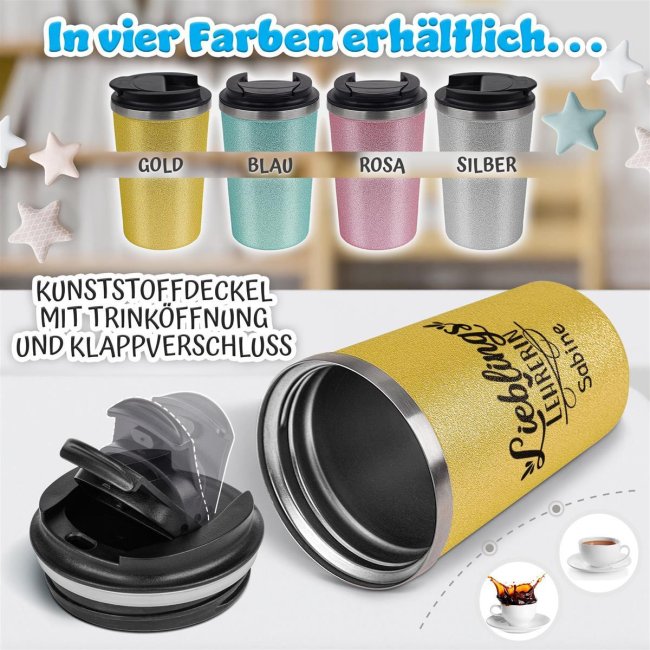 To Go Edelstahlbecher Glitzer - Lieblings-Lehrerin - mit Name