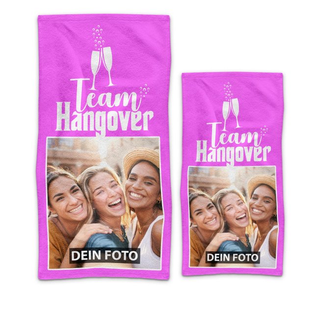 Handtuch zum Junggesellenabschied - Team Hangover - mit Foto bedrucken - 2 Gr&ouml;&szlig;en