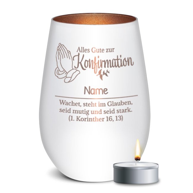 Weißes Windlicht mit Gravur - Alles Gute zur Konfirmation