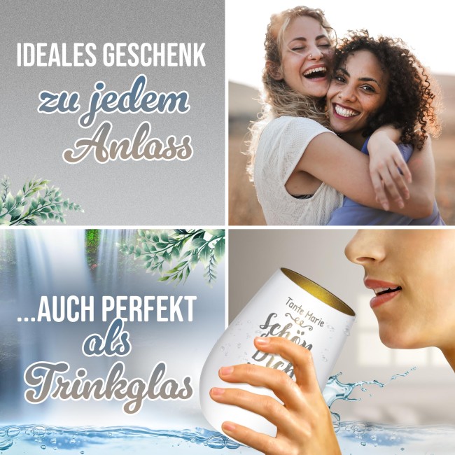 Wei&szlig;es Windlicht mit Gravur - Sch&ouml;n, dass es dich gibt - mit Name - inkl. Teelicht - Innen Gold