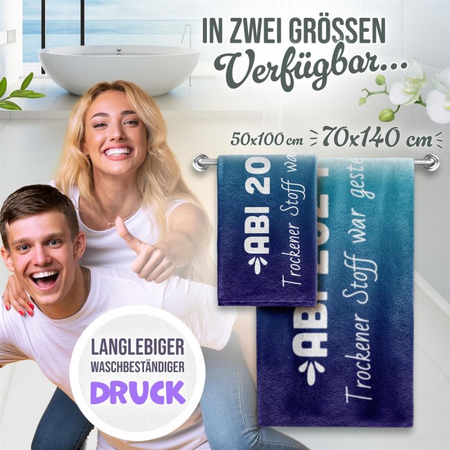 Handtuch - ABI-Trockener Stoff war gestern - blau - mit Jahr - 140 x 70 cm