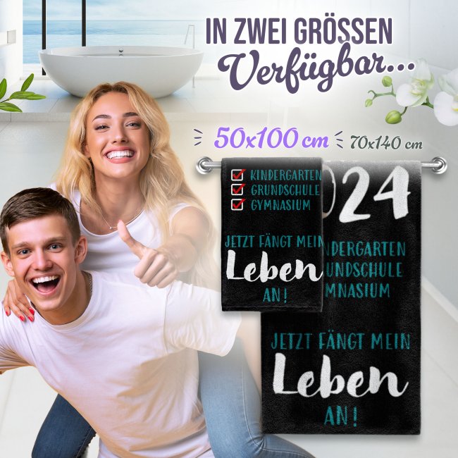 Handtuch - ABI Geschafft, jetzt f&auml;ngt das Leben an - mit Jahr - in zwei Gr&ouml;&szlig;en